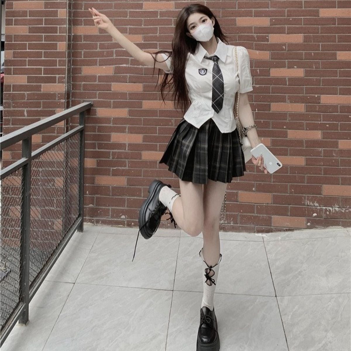 Adorable Checkered Uniform Ensemble