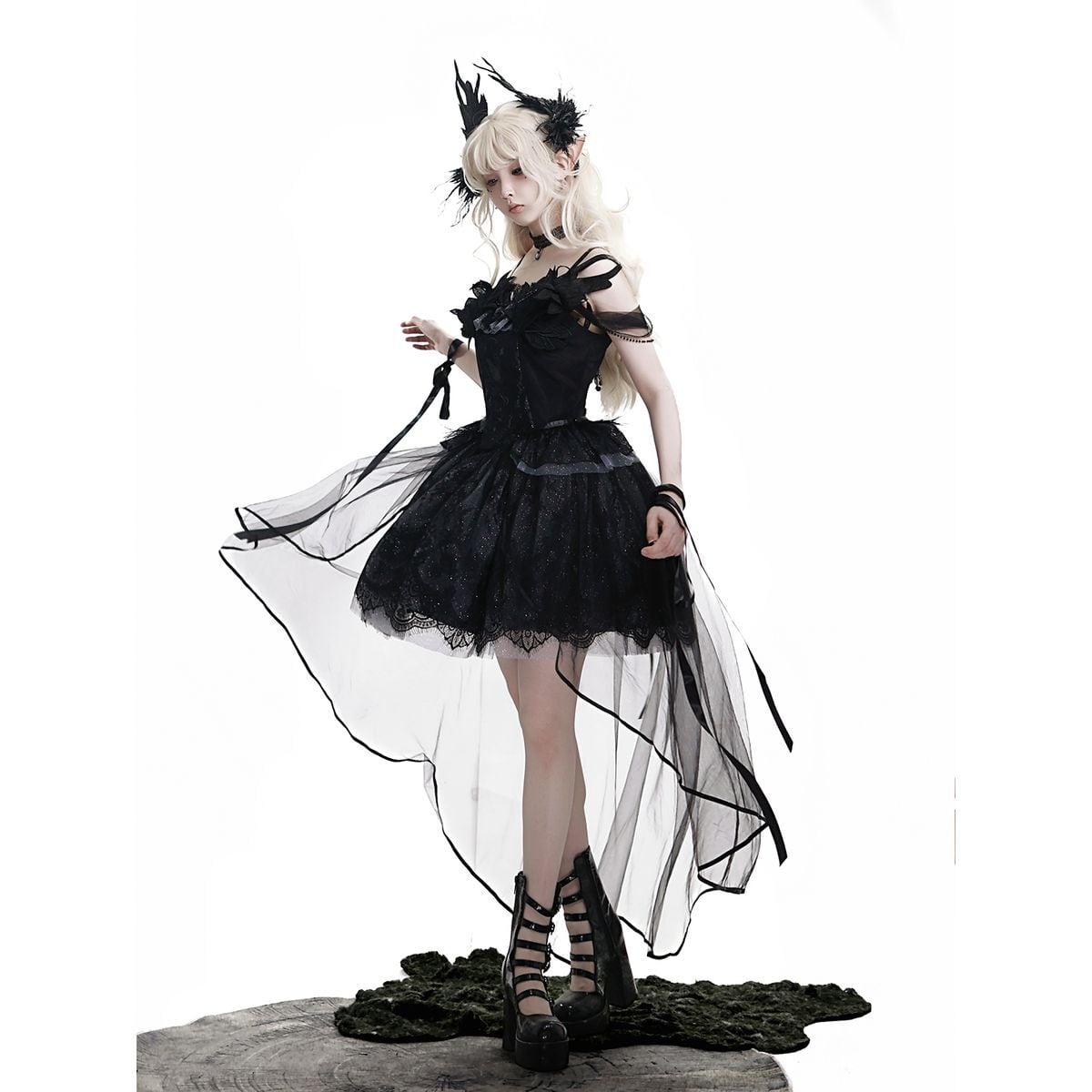 Elegant Gothic Lace Off-Shoulder Ensemble