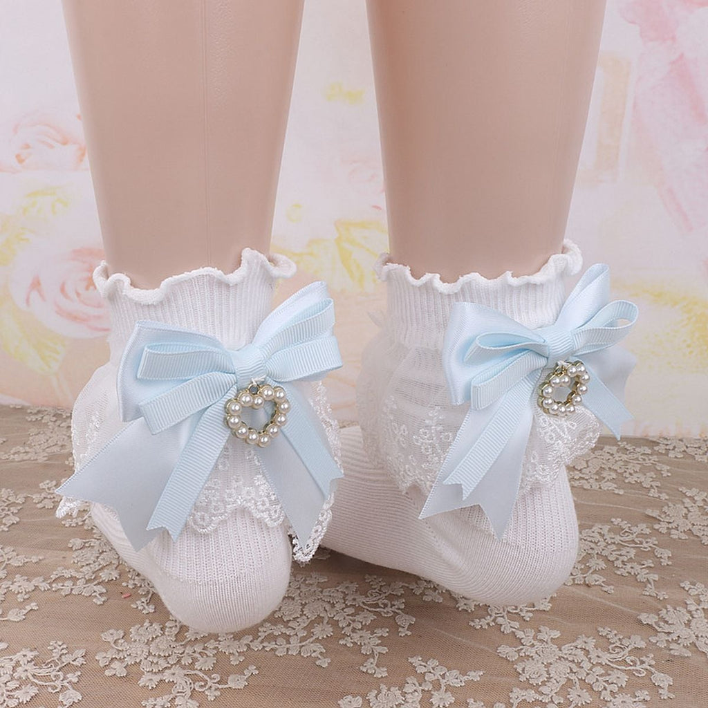 Heart Charm Ankle Socks with Back Bow