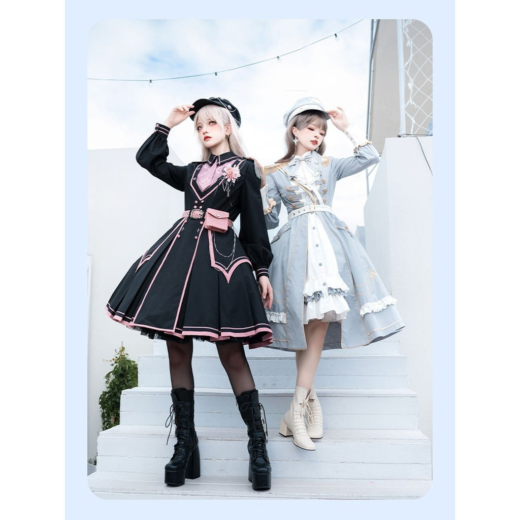 Sky Blue Military Lolita Dress Set
