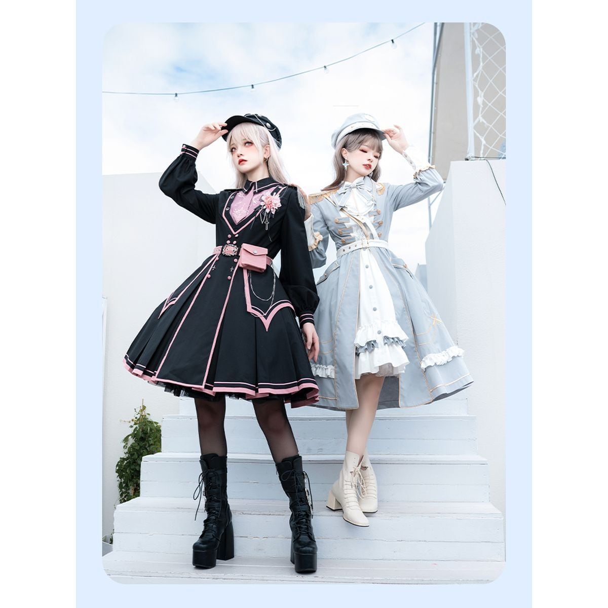 Sky Blue Military Lolita Dress Set