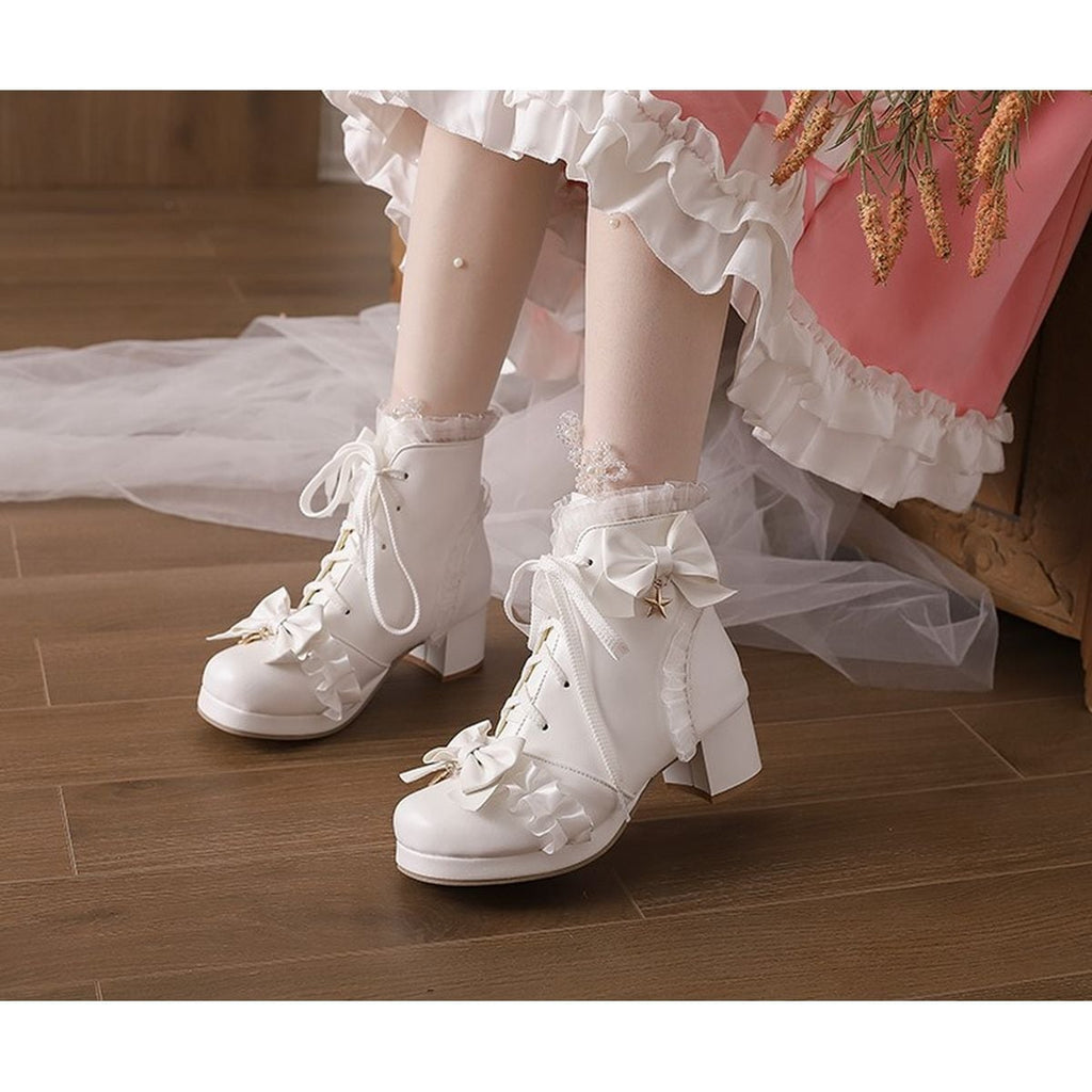 Star Strap Ruffle Ribbon Boots