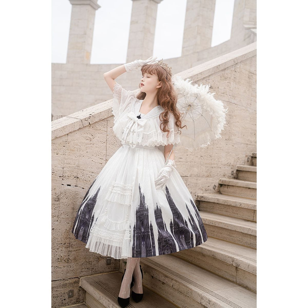 Gothic-Inspired Cape Jumper Skirt Outfit