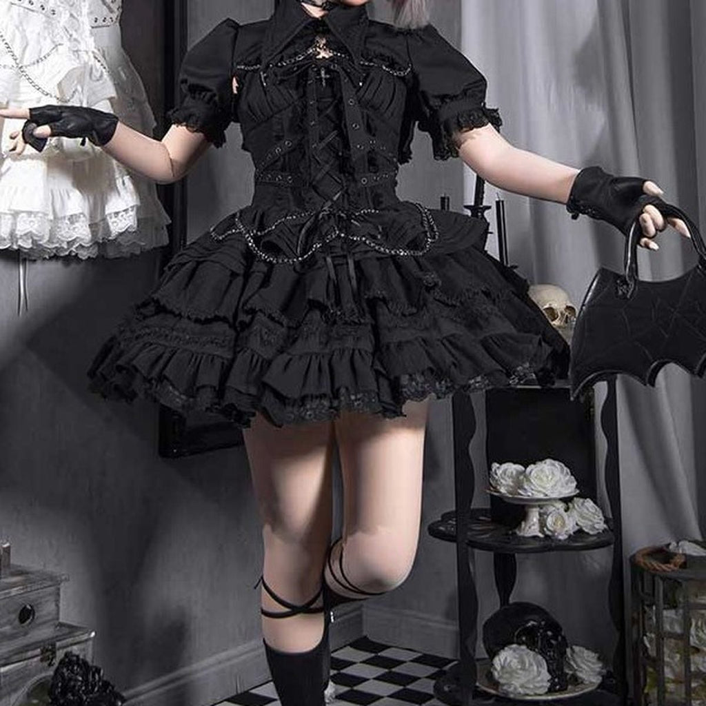 Gothic Lace-Up Jumper Skirt Set