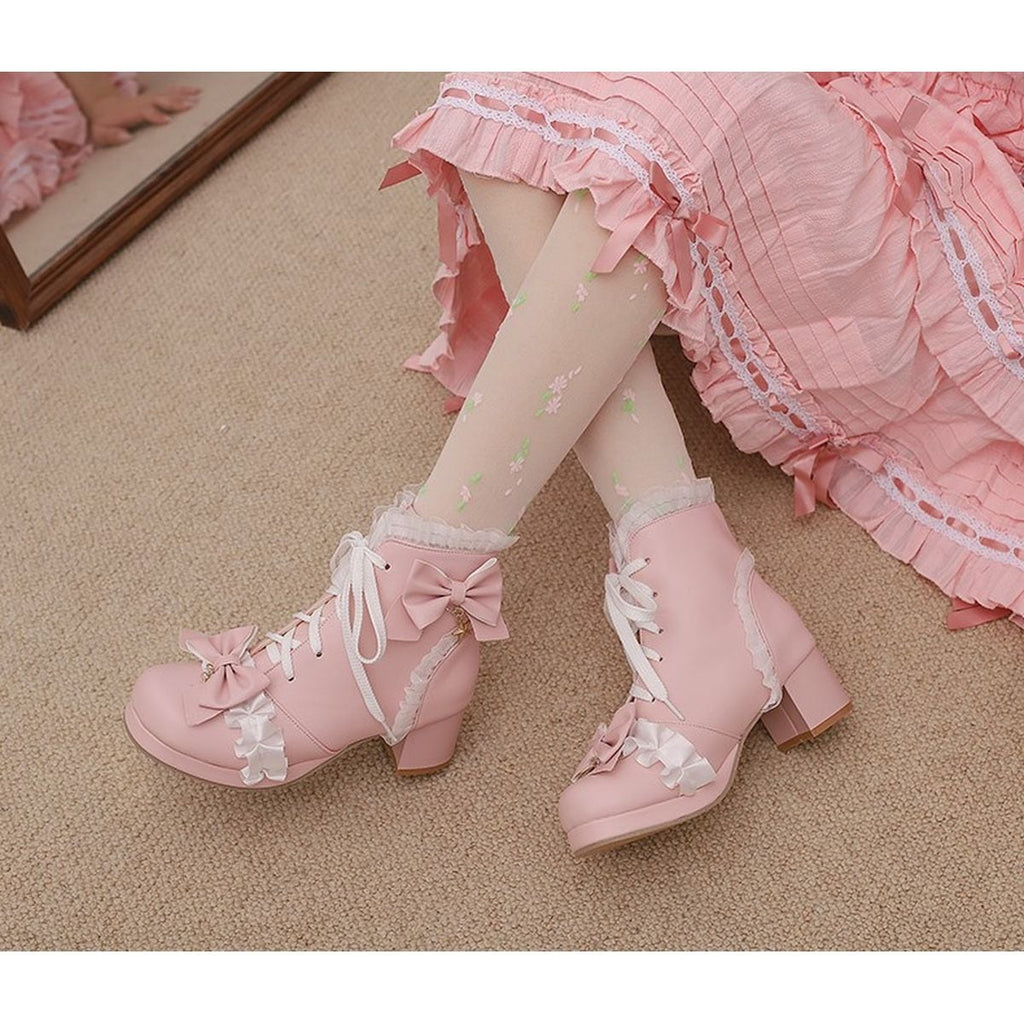 Star Strap Ruffle Ribbon Boots