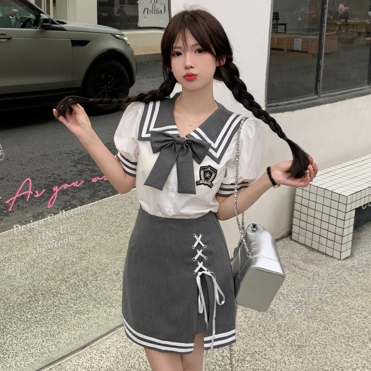 Sailor Collar Short Sleeve Set up