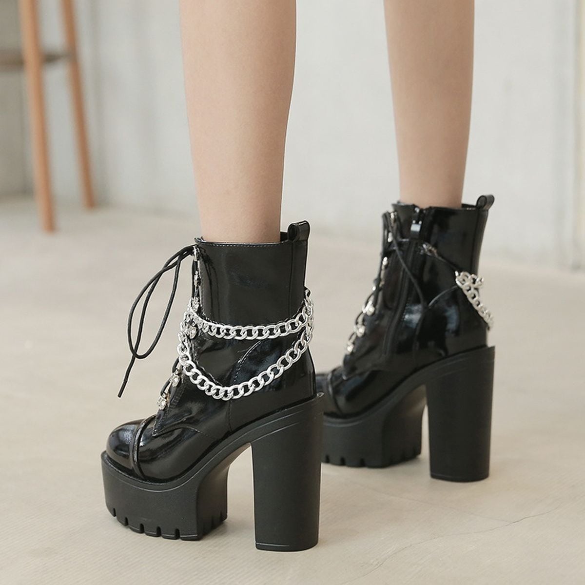 Short Boots with Chain Detail