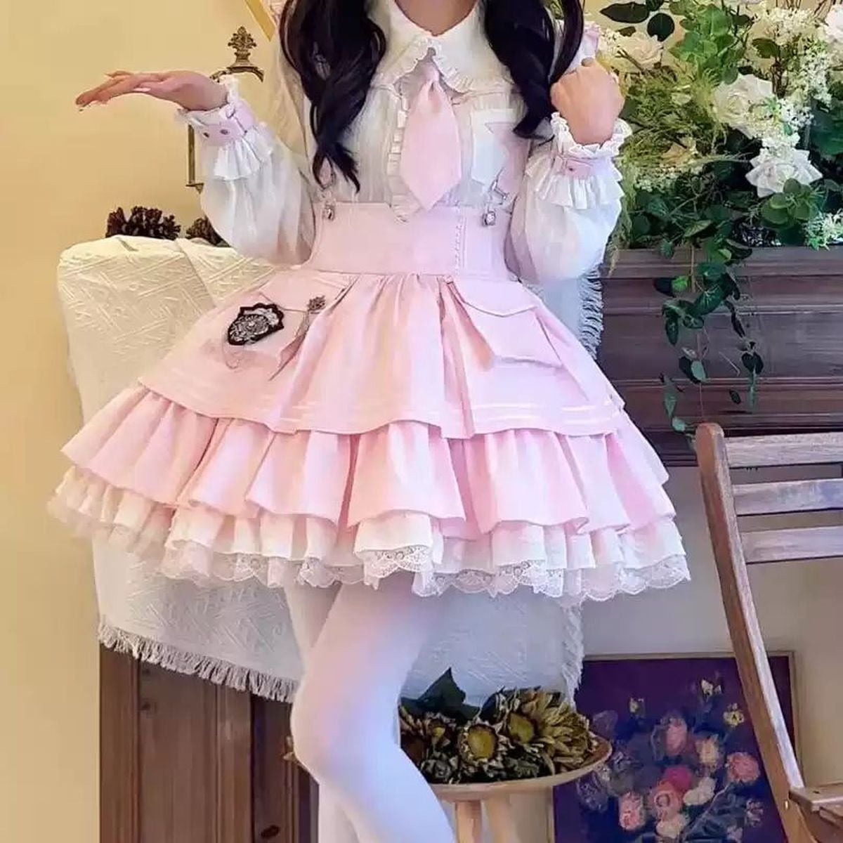 Cute Ruffle Jumper Skirt Outfit