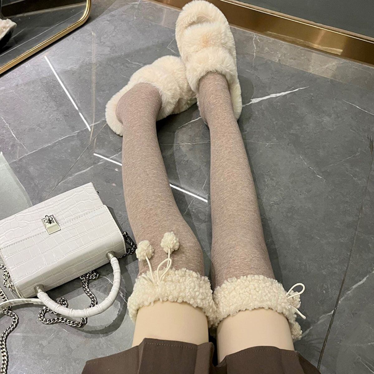 Fluffy Boa Over-the-Knee Socks