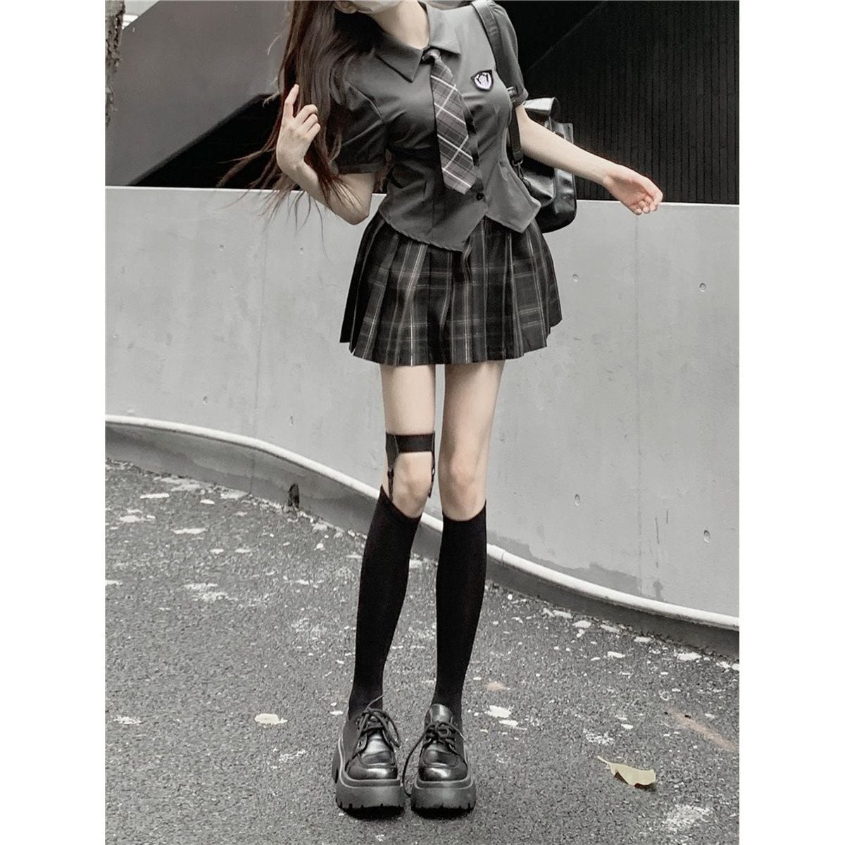 Adorable Checkered Uniform Ensemble