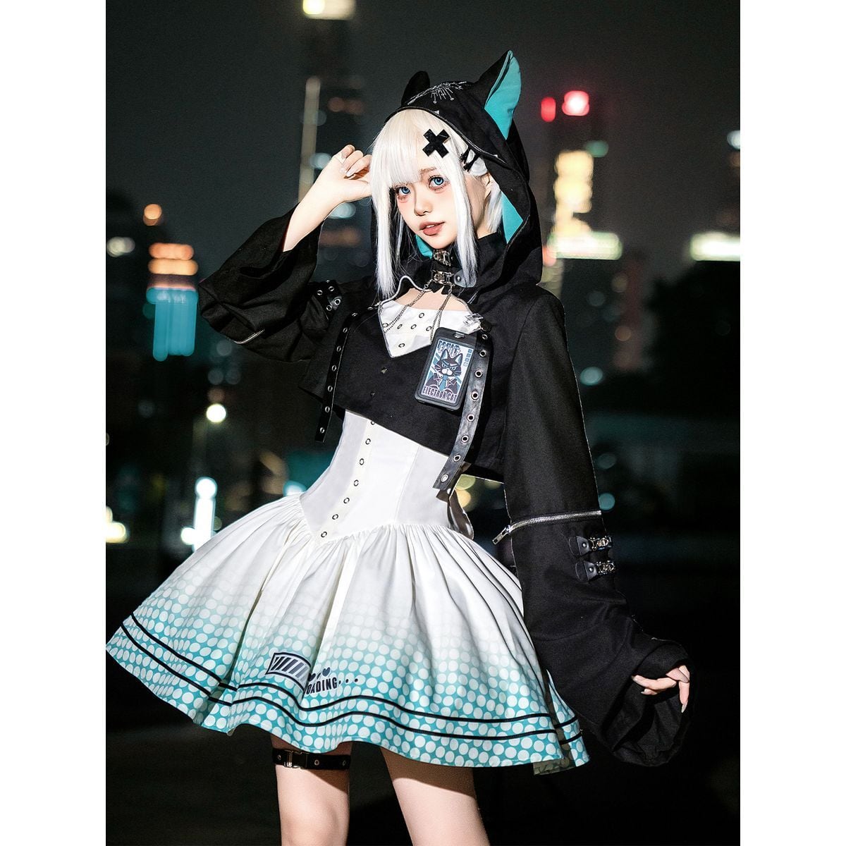 Cyberpunk Cat Ear Skirt Set