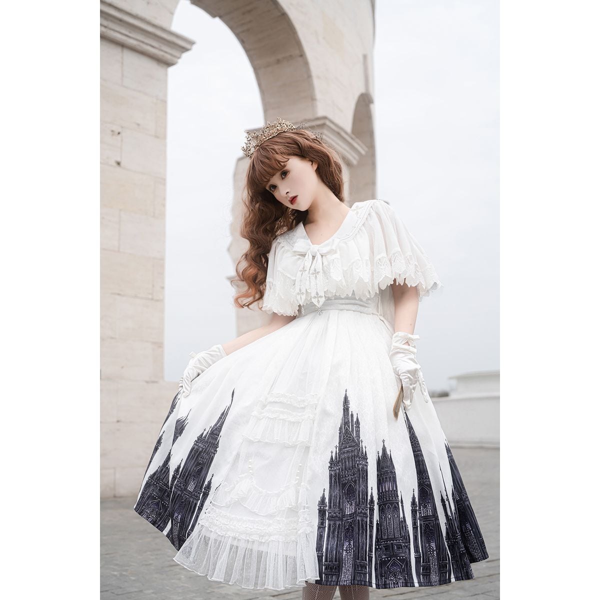 Gothic-Inspired Cape Jumper Skirt Outfit