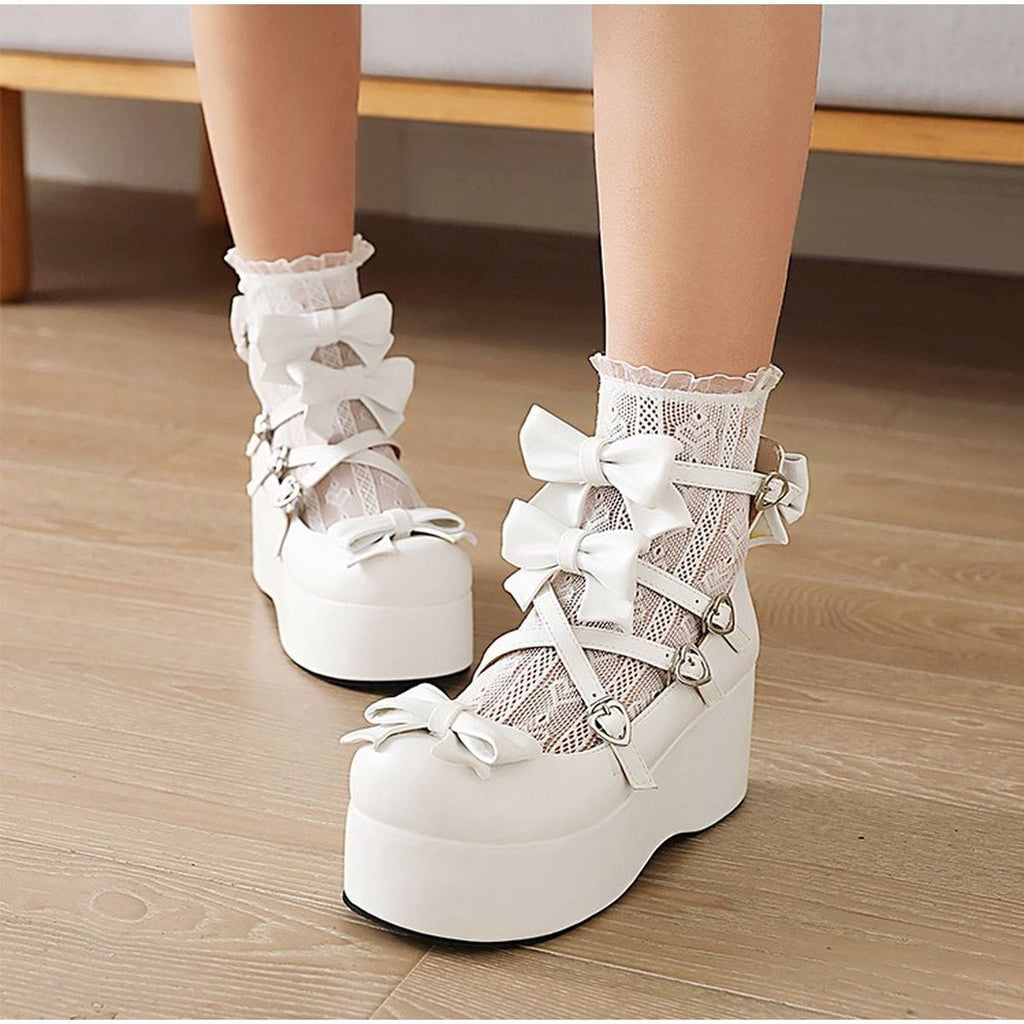 Platform Ribbon Heart Strap Shoes