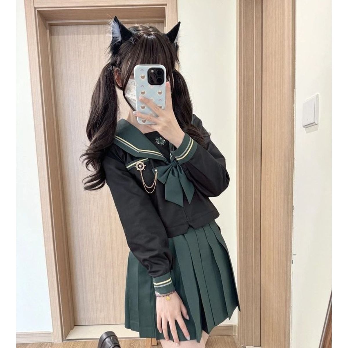Green x Black School Uniform Ensemble