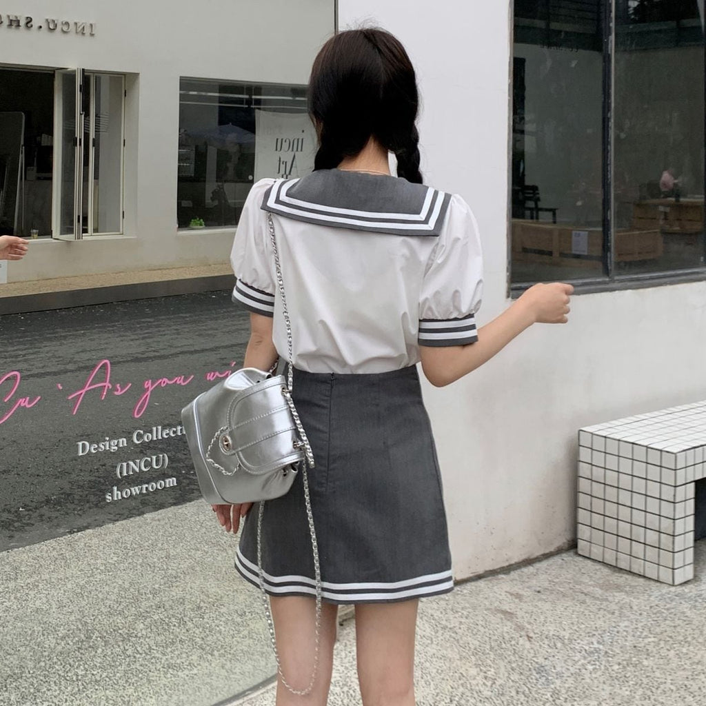 Sailor Collar Short Sleeve Set up
