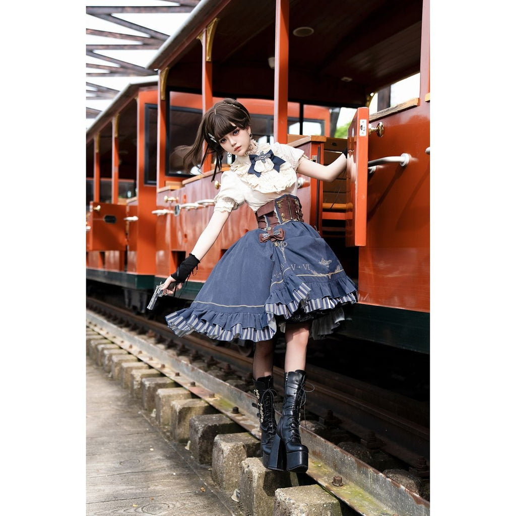 Steampunk Frilled Lace-Up Short Dress