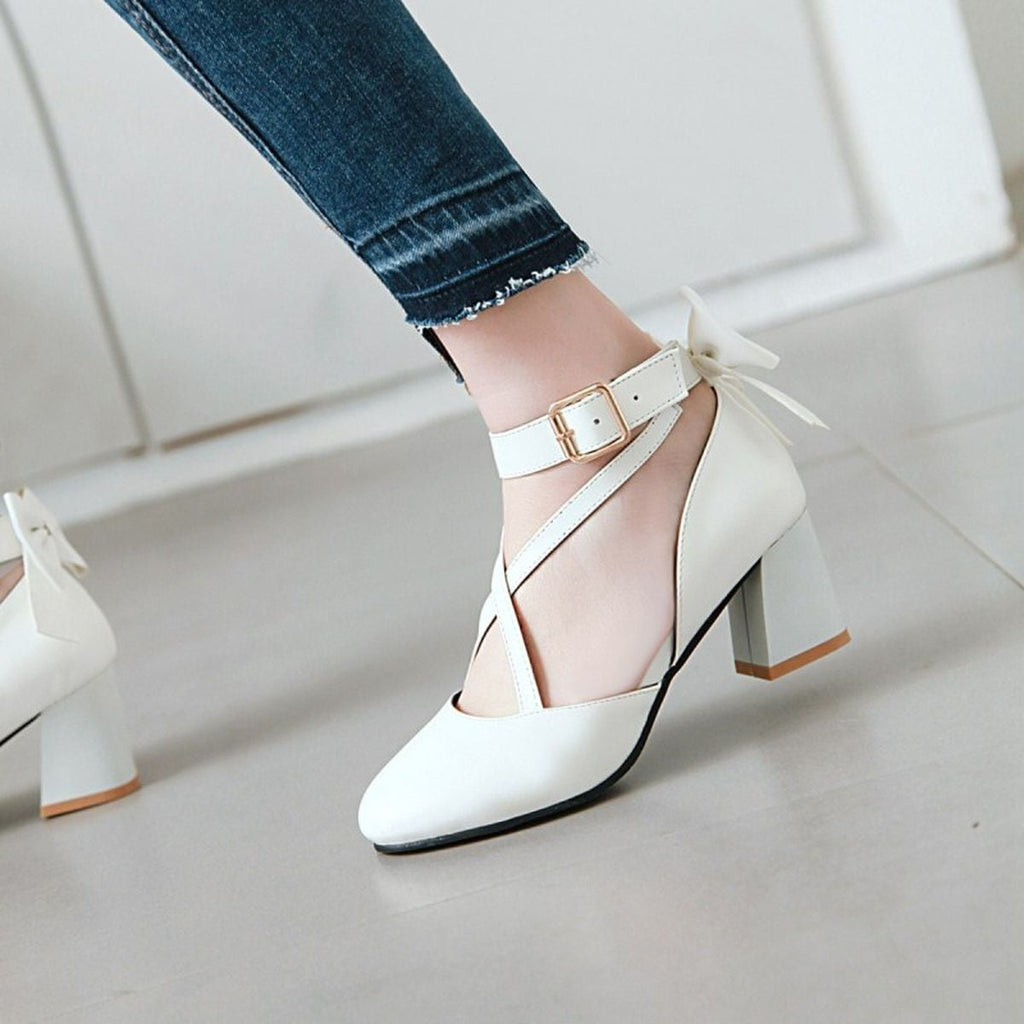 Back Ribbon Cross-Strap Pumps
