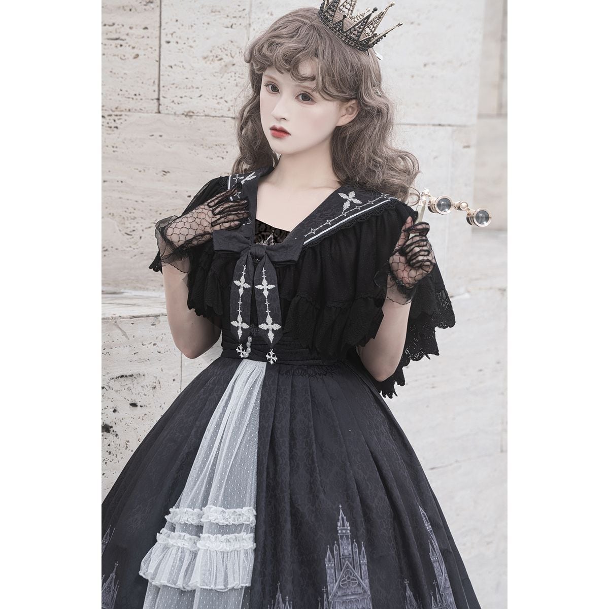 Gothic-Inspired Cape Jumper Skirt Outfit