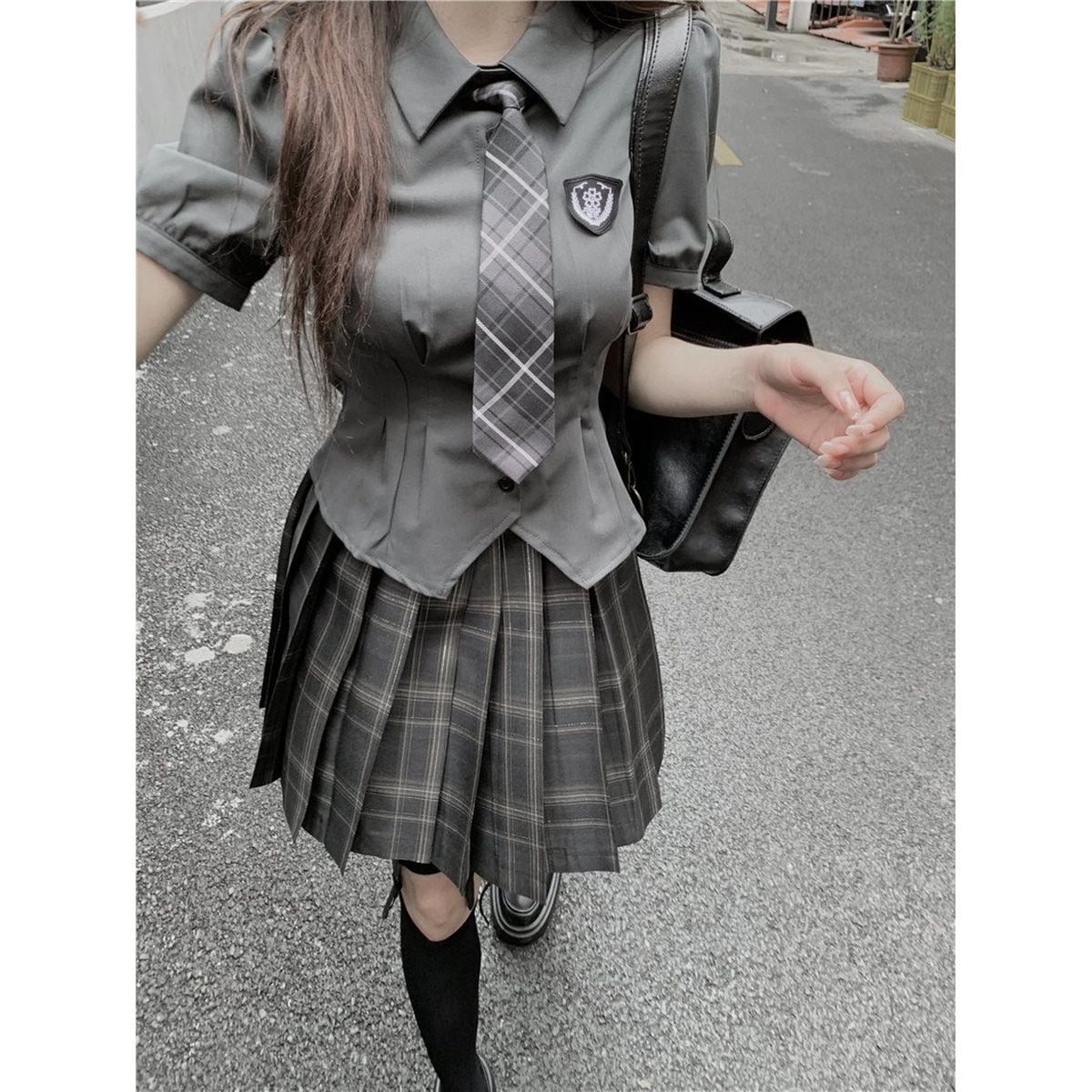 Adorable Checkered Uniform Ensemble