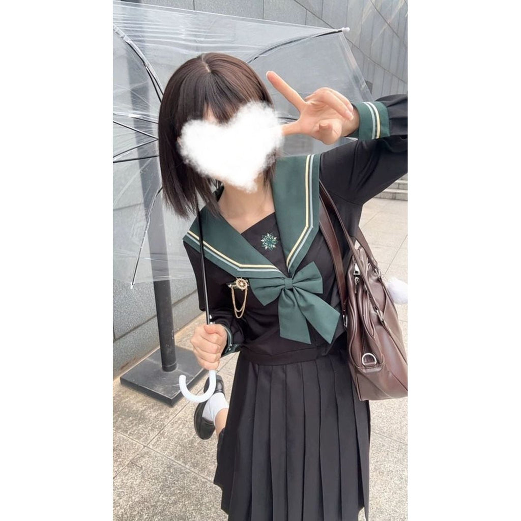Green x Black School Uniform Ensemble