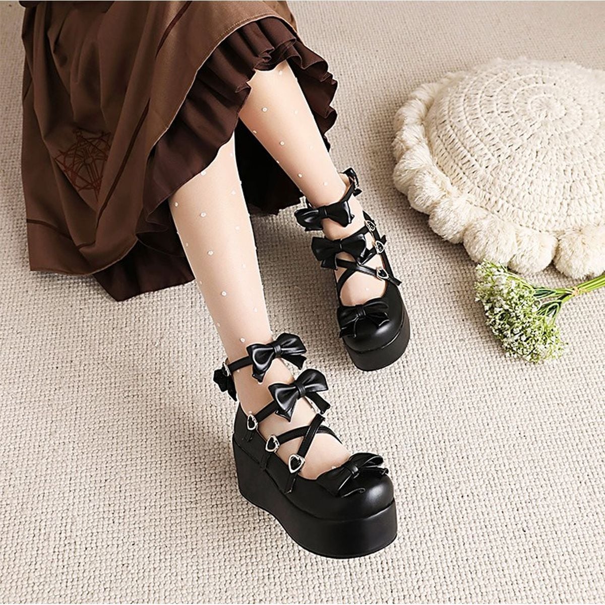 Platform Ribbon Heart Strap Shoes