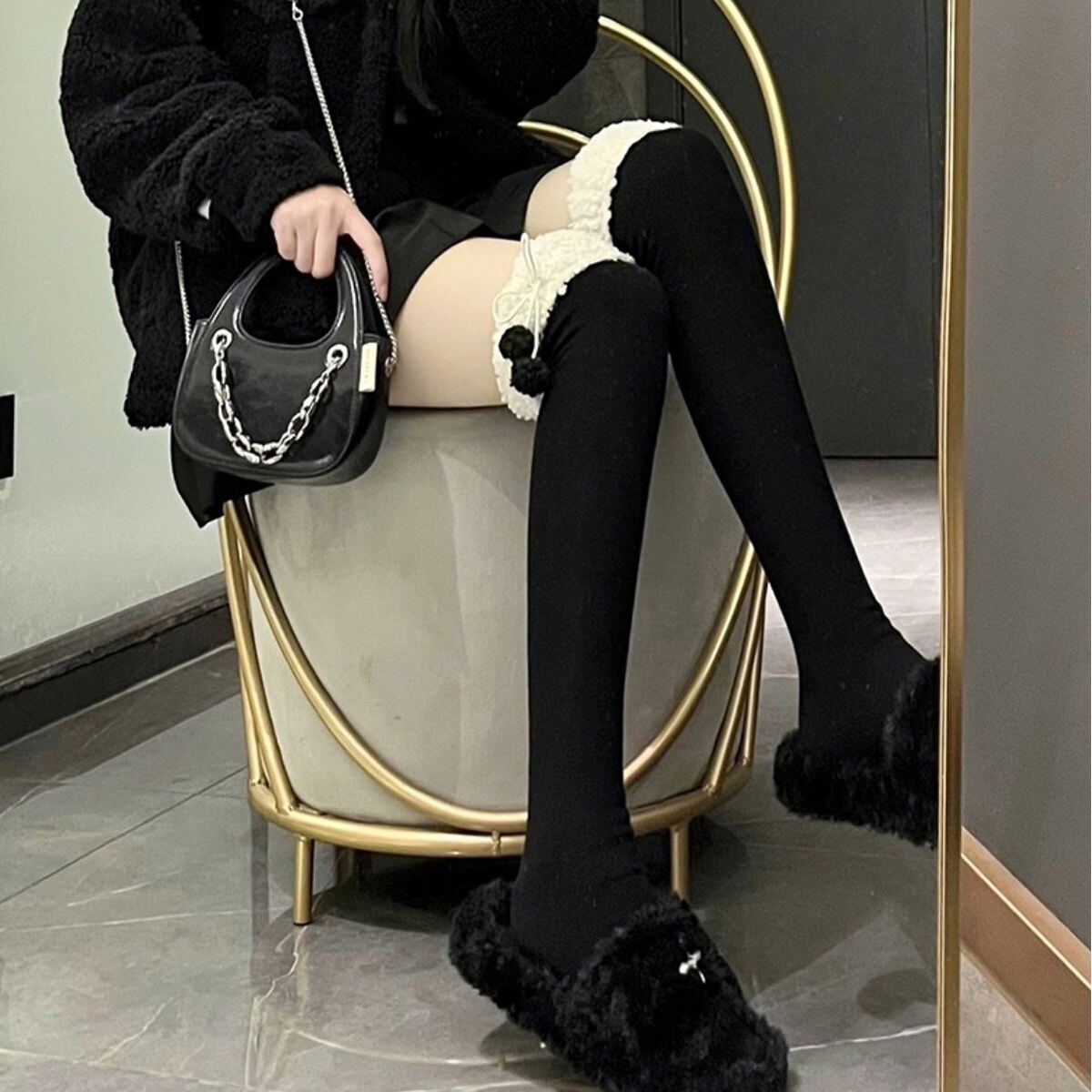 Fluffy Boa Over-the-Knee Socks