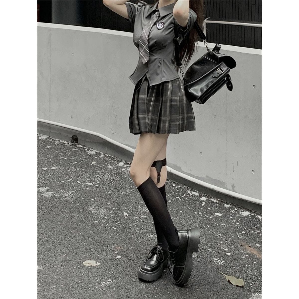 Adorable Checkered Uniform Ensemble