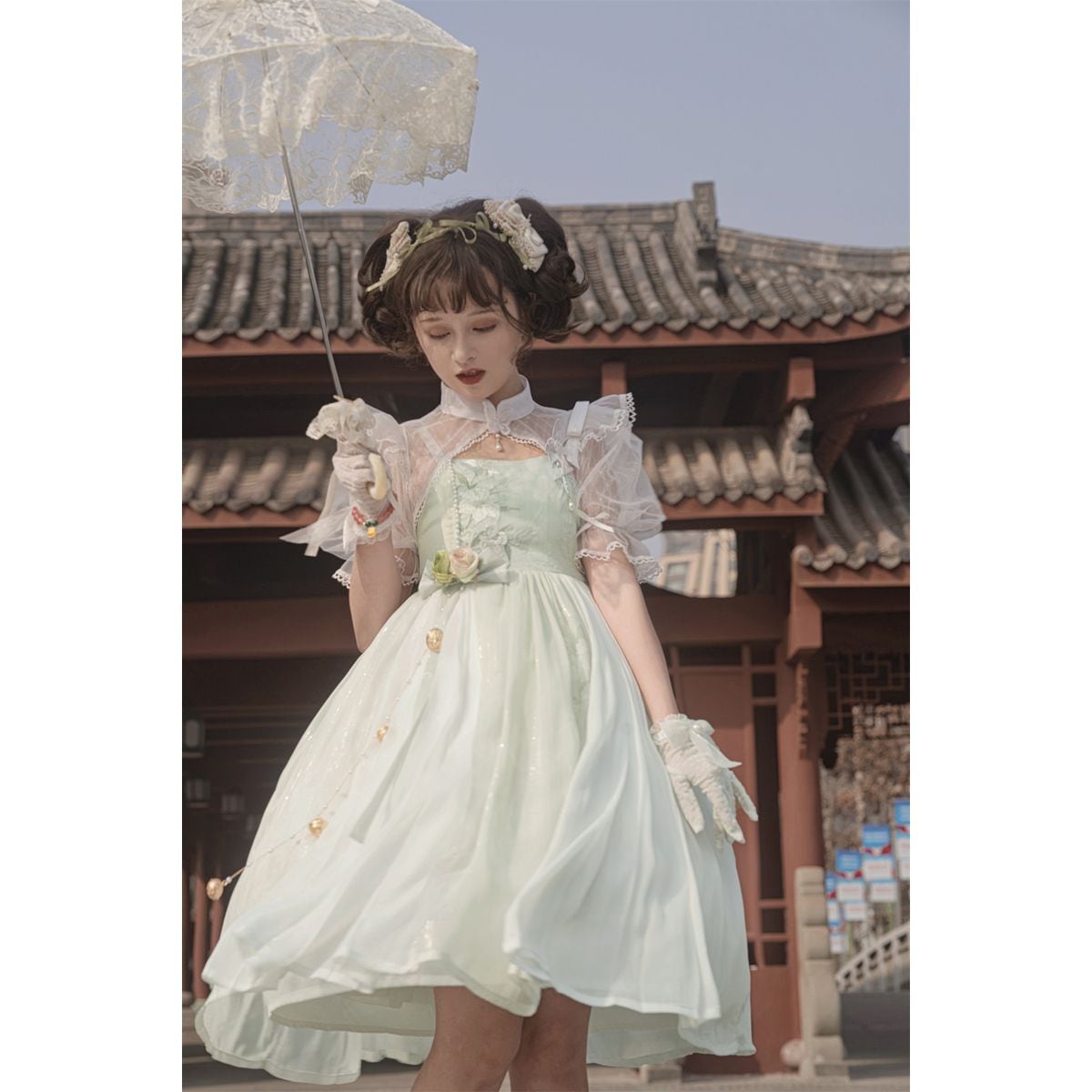 Charming Floral Lace Dress Ensemble