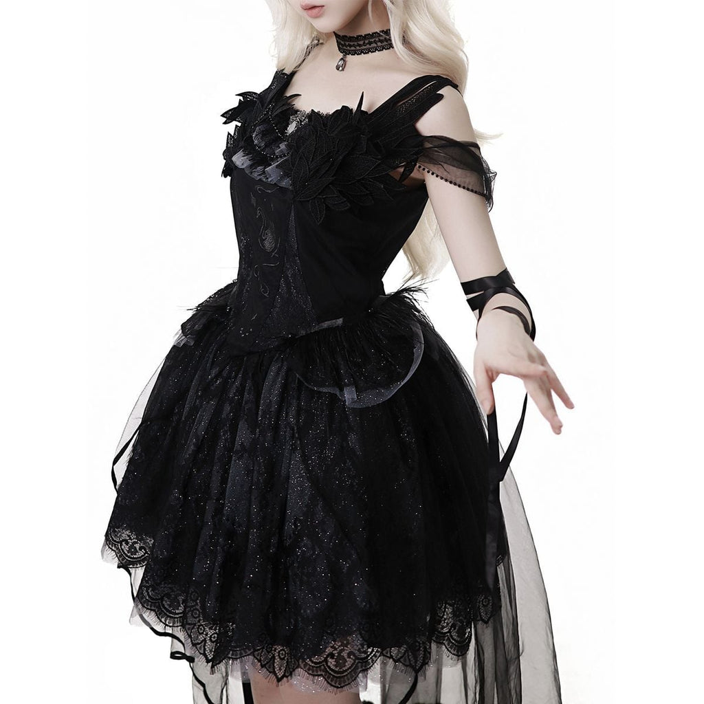 Elegant Gothic Lace Off-Shoulder Ensemble