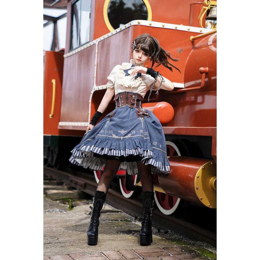 Steampunk Frilled Lace-Up Short Dress