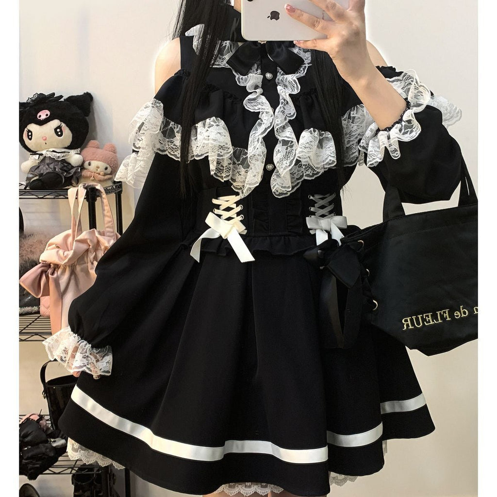 Jirai-kei Long Sleeve Open Shoulder Blouse