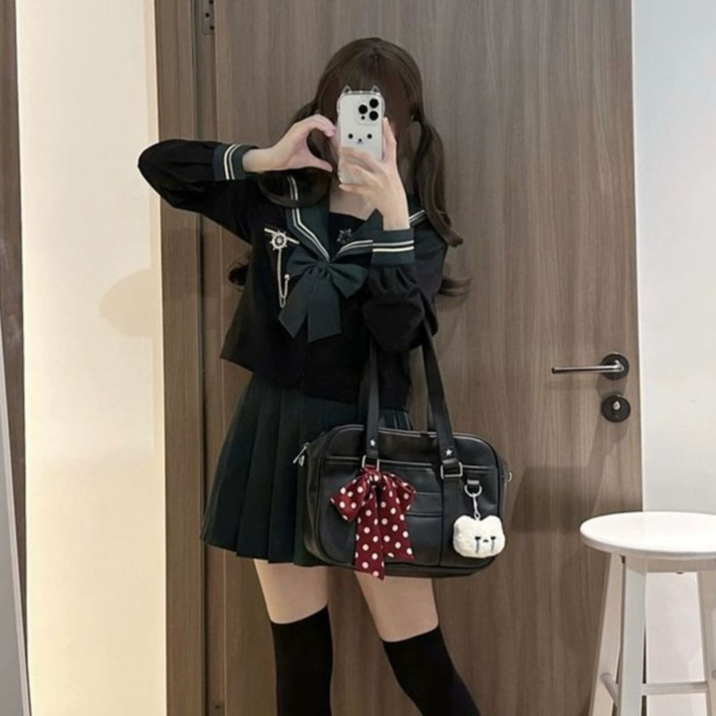 Green x Black School Uniform Ensemble