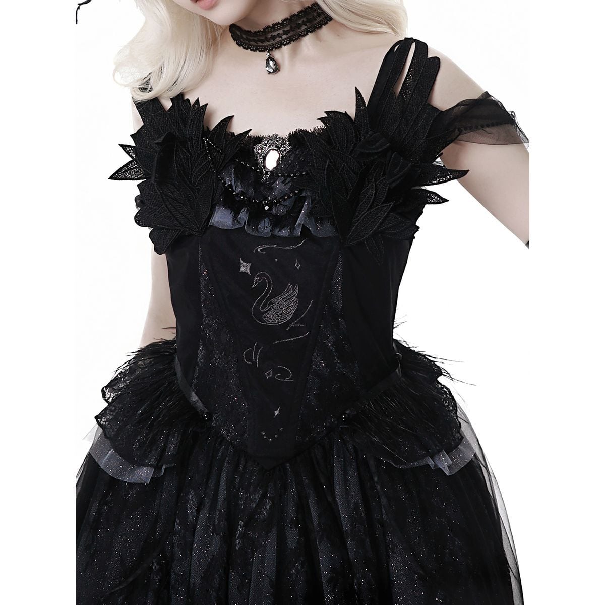 Elegant Gothic Lace Off-Shoulder Ensemble