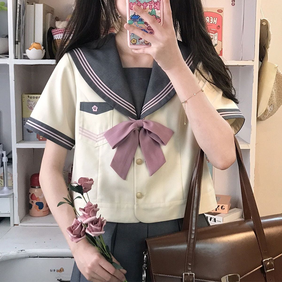 Pink and Grey Short Sleeve Sailor Uniform