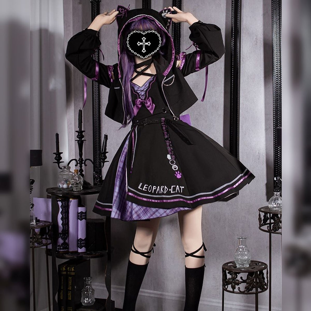 Whimsical Cat Hoodie Dress