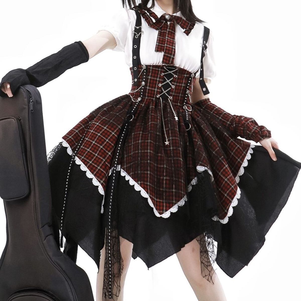 Punk Style Checkered Dress Set