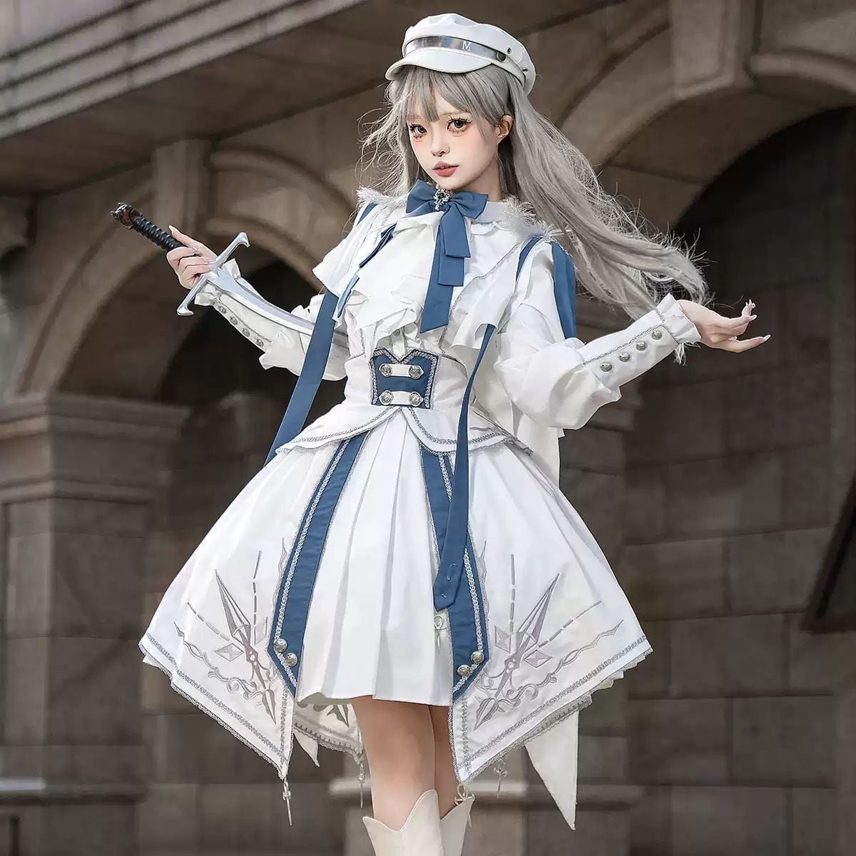Blue x White Knight Military Lolita Set