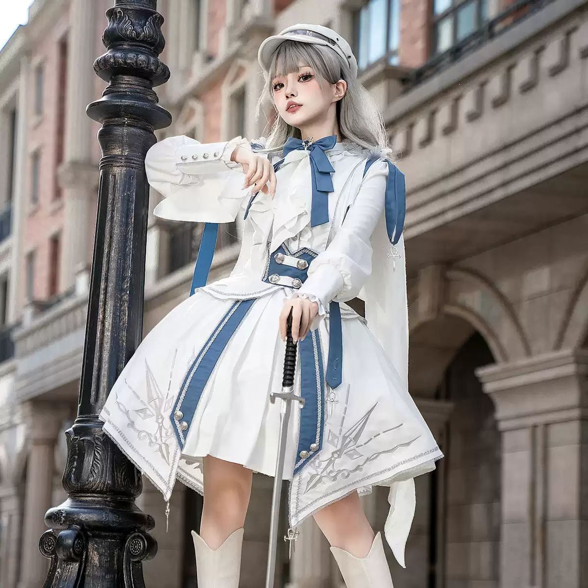 Blue x White Knight Military Lolita Set