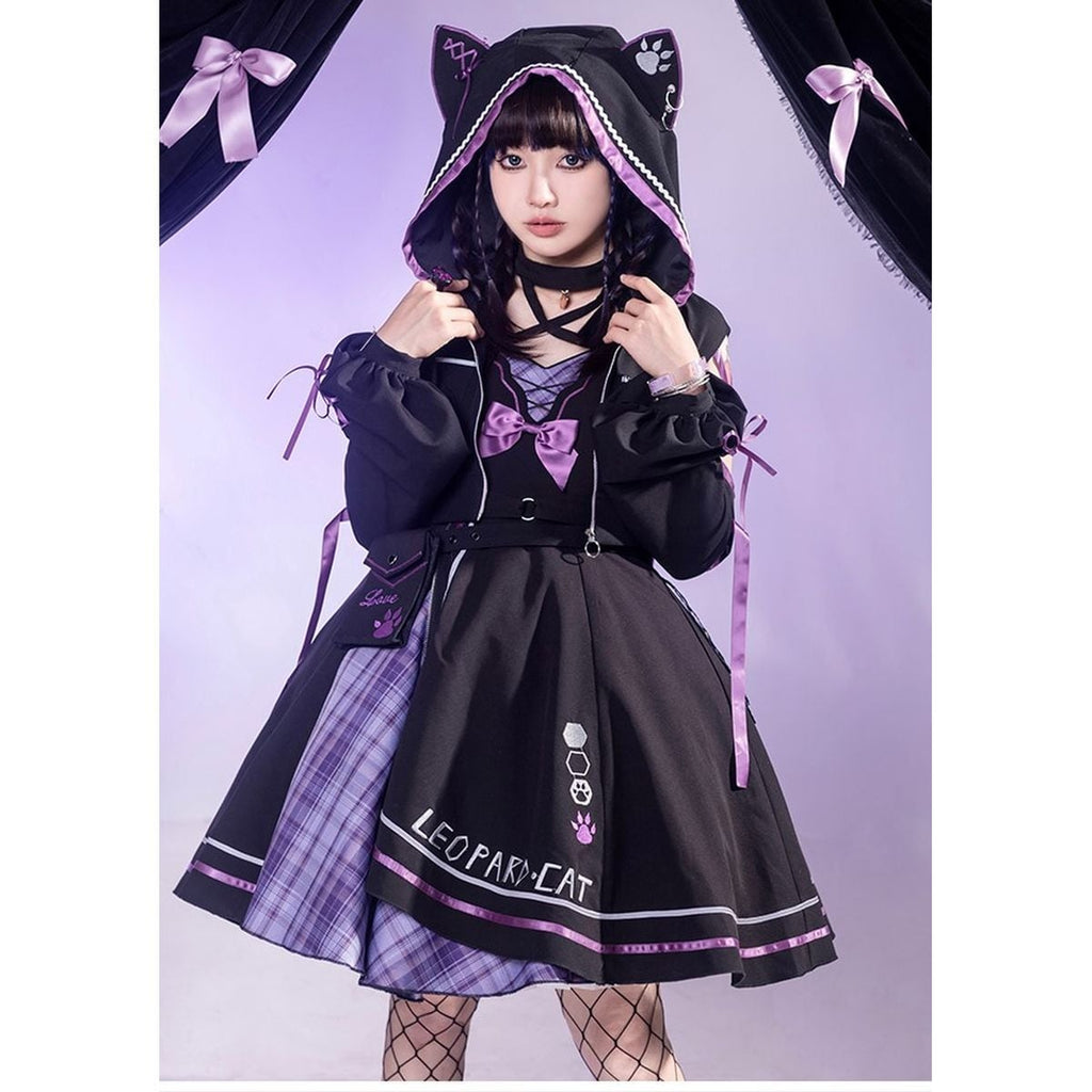 Whimsical Cat Hoodie Dress