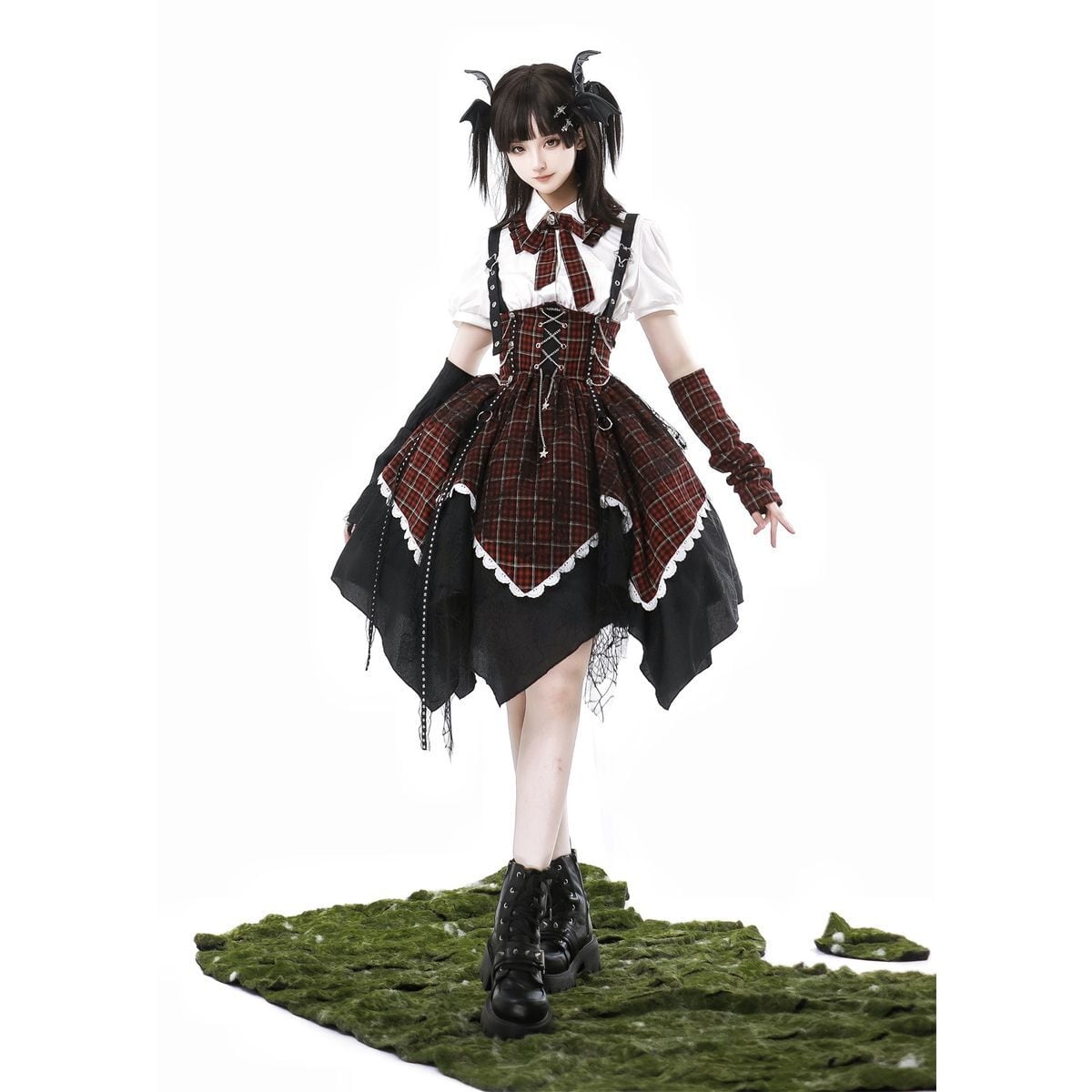 Punk Style Checkered Dress Set