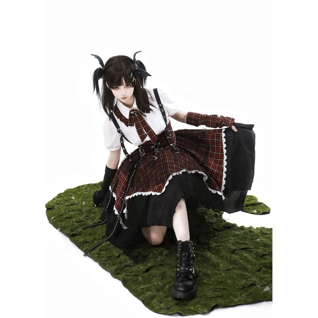 Punk Style Checkered Dress Set