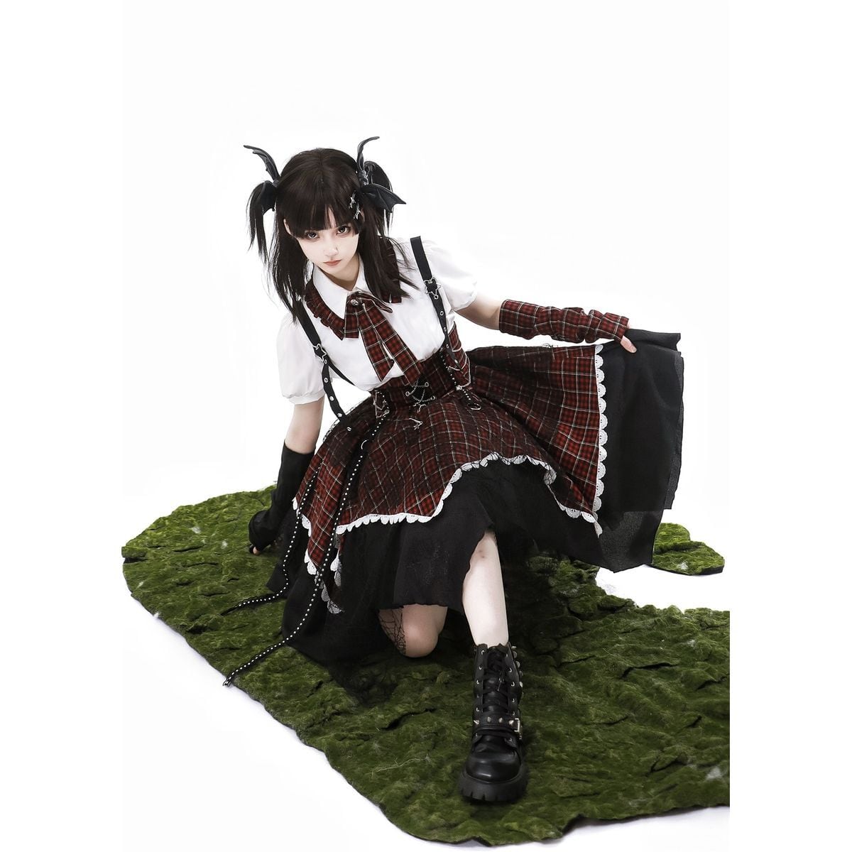 Punk Style Checkered Dress Set