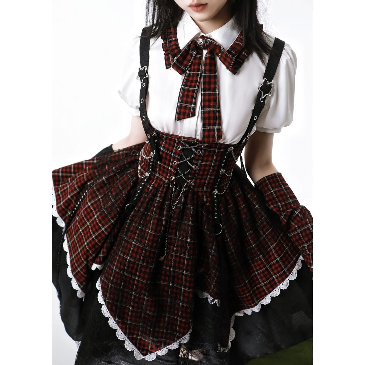 Punk Style Checkered Dress Set