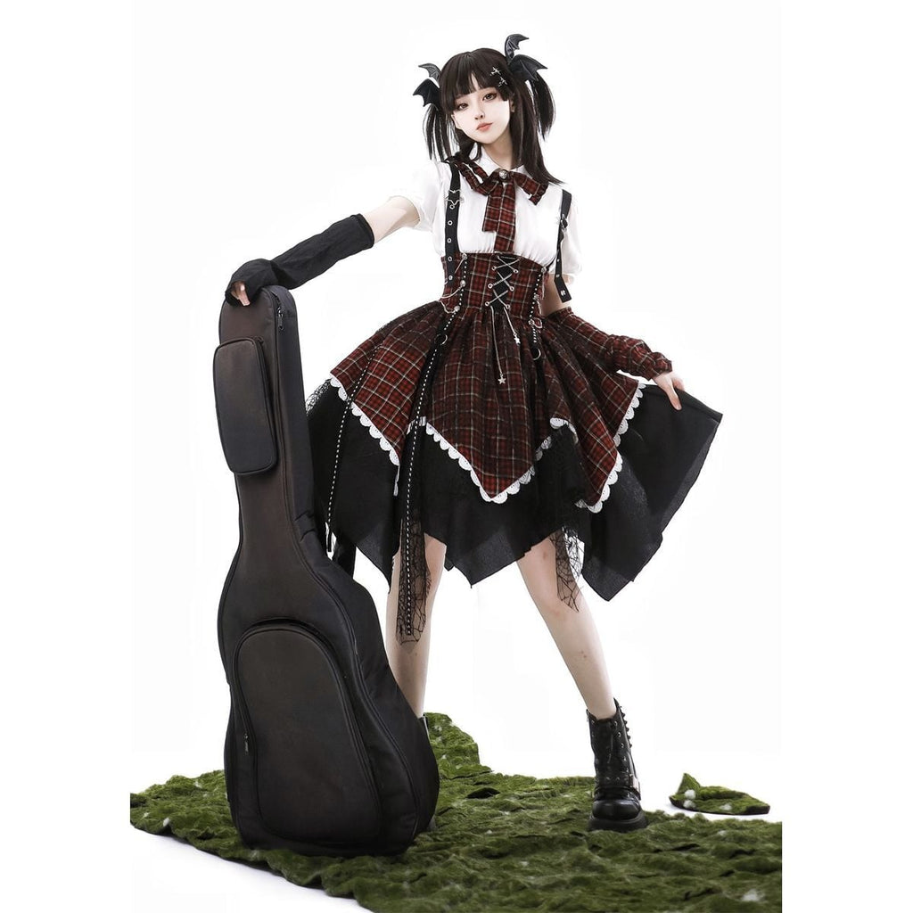 Punk Style Checkered Dress Set