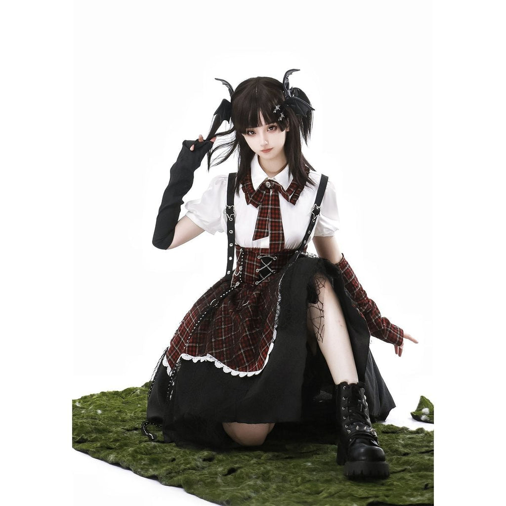 Punk Style Checkered Dress Set