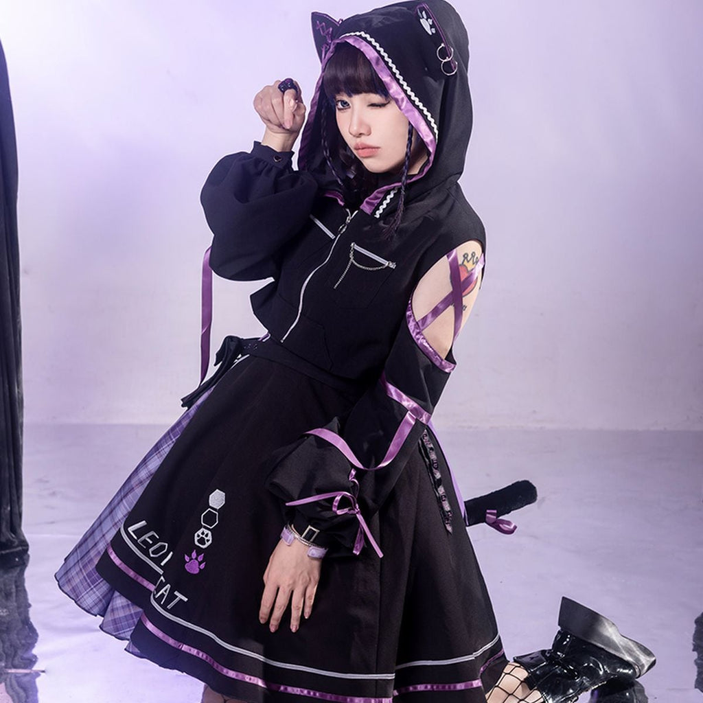 Whimsical Cat Hoodie Dress