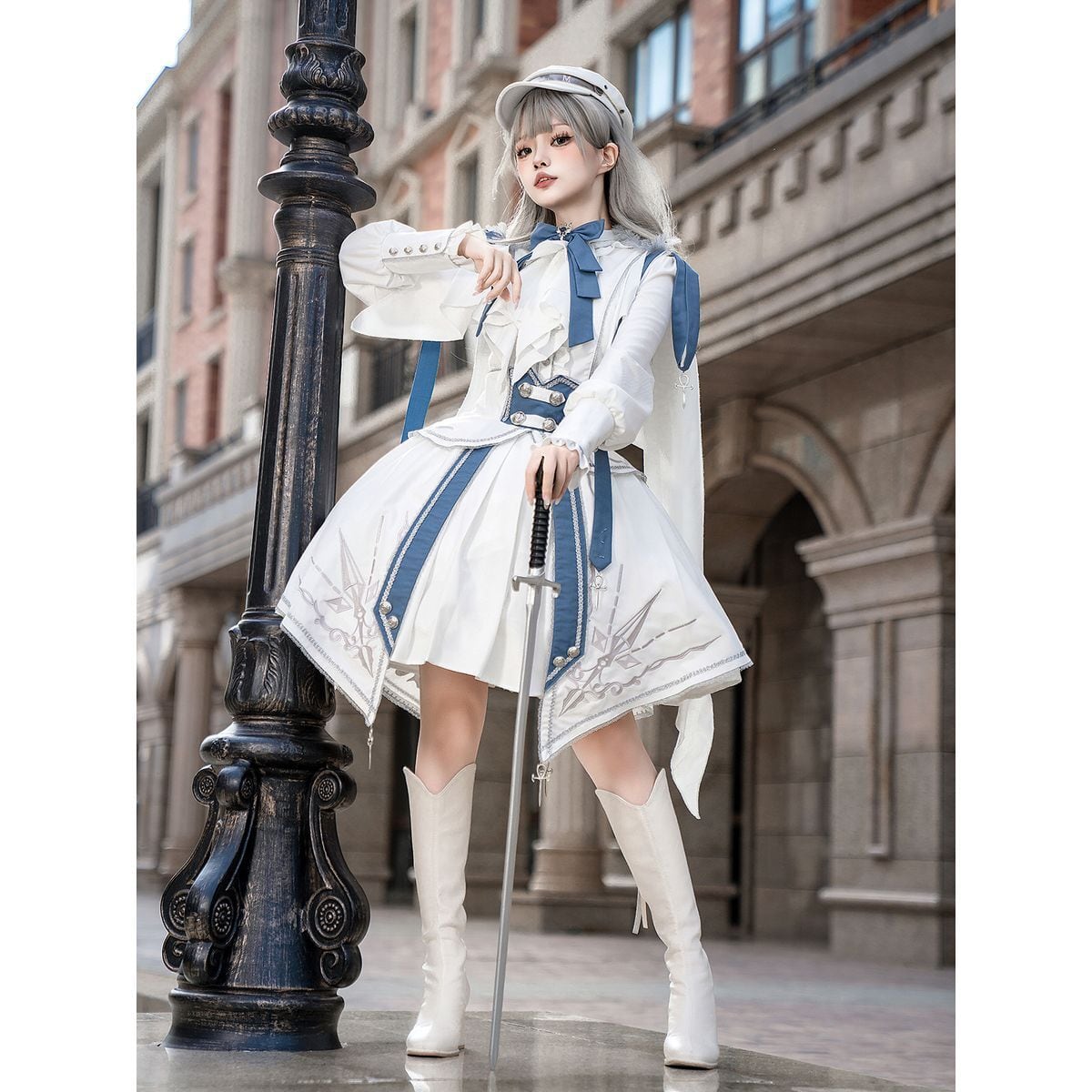 Blue x White Knight Military Lolita Set