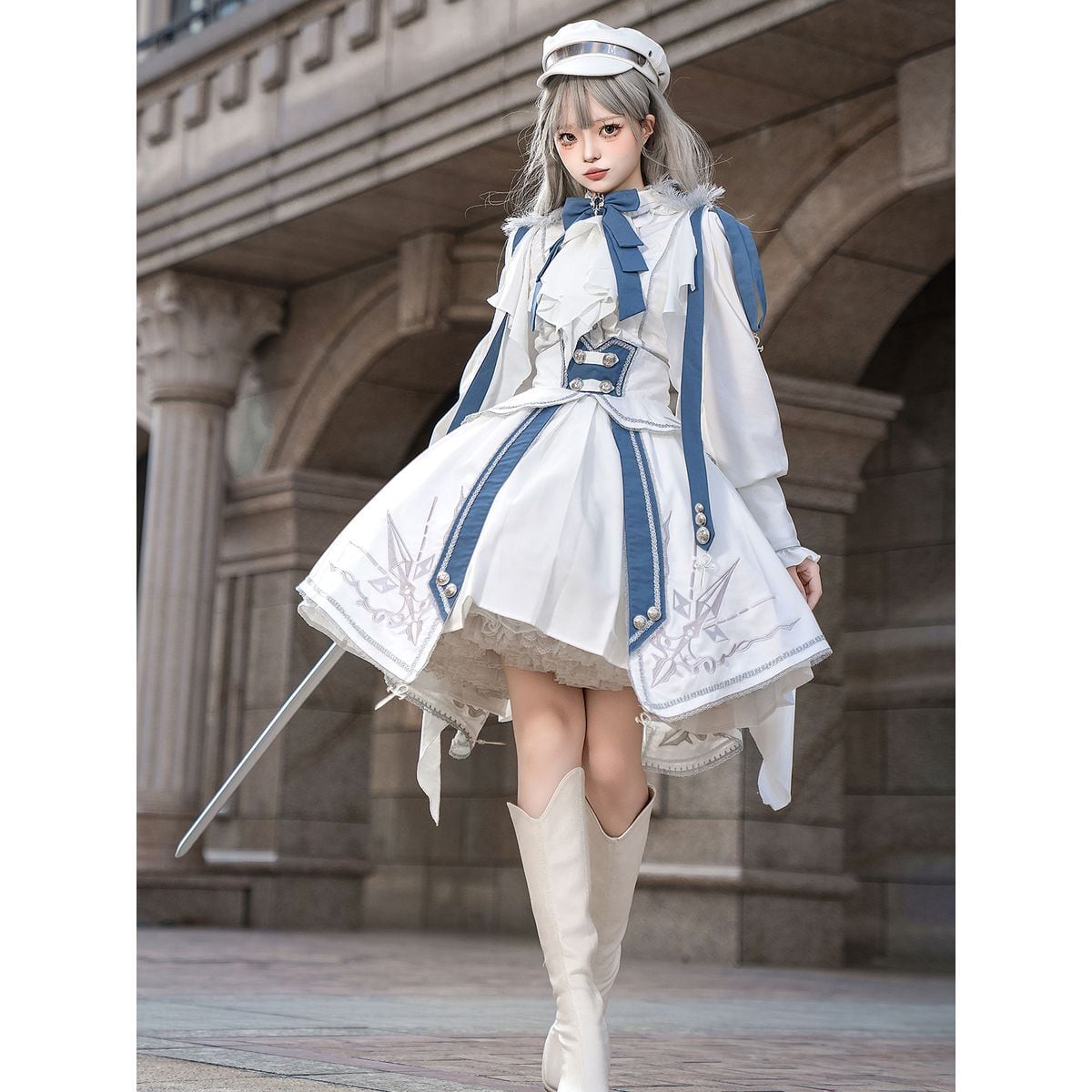 Blue x White Knight Military Lolita Set